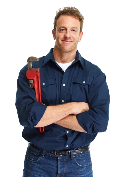 Professional Utah plumber with red pipe wrench offering residential plumbing services